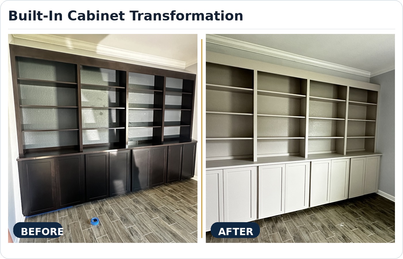 Before and after cabinet refinishing