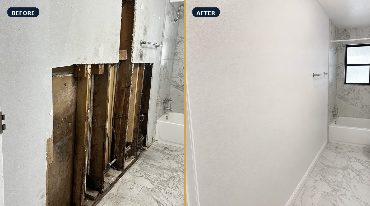Drywall Repair before and after example