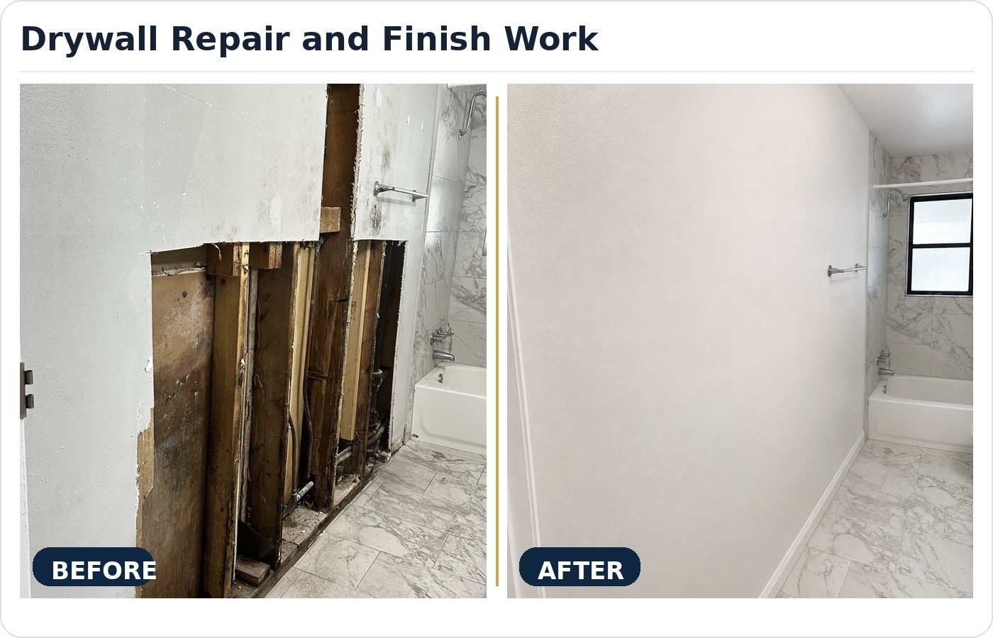 Before and after drywall repair and painting