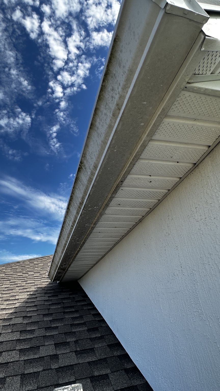 Soffit and fascia before professional exterior cleaning